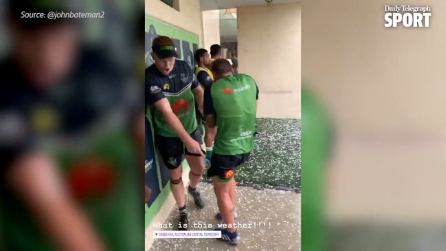 Canberra Raiders caught in heavy hailstorm