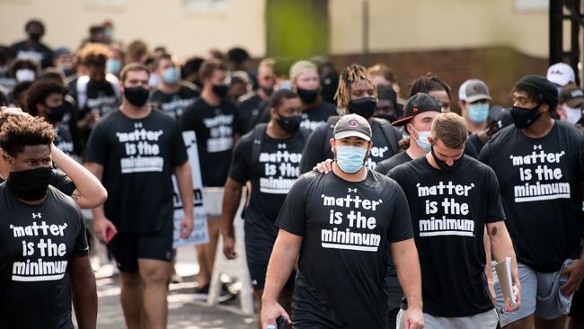 University of South Carolina footballers protest against racial inequality and police brutality. Picture: Getty Images.