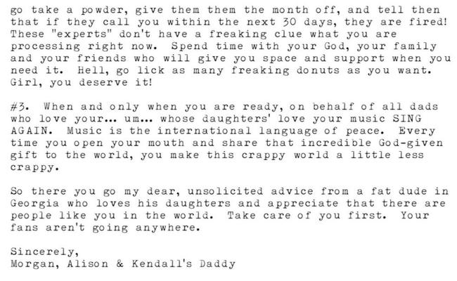 The father of three daughters posted the letter to Twitter. Picture: Twitter