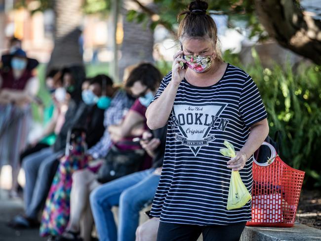 People line up for Covid tests in Maylands, the origin of the latest outbreak in WA. Picture: NCA NewsWire / Tony McDonough