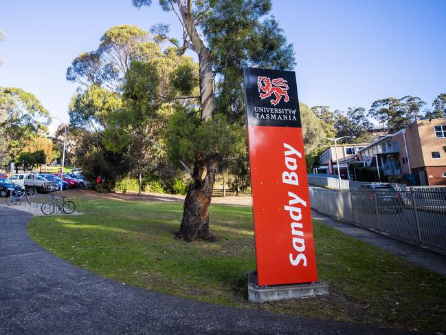 University of Tasmania building and signage, Sandy Bay Campus. Picture: Richard Jupe File / generic / landscape / general view / educations / training / development / city / Hobart /  capital / city deal