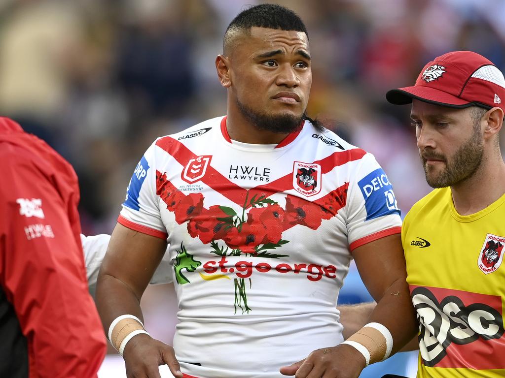 Moses Suli went off for a HIA from the kick-off tackle. Picture: NRL Photos