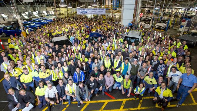 The workers at Broadmeadows on the last day. Picture: Ford