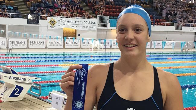 All Hallows School swim star Georgia Powell at the 2019 CaSSSA Cup swimming carnival held at Chandler.