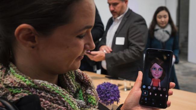 The Samsung Galaxy S9+ lets users create animated emoji in their likenesses, as demonstrated by Gizmodo Australia editor Rae Johnston. Picture: Jennifer Dudley-Nicholson