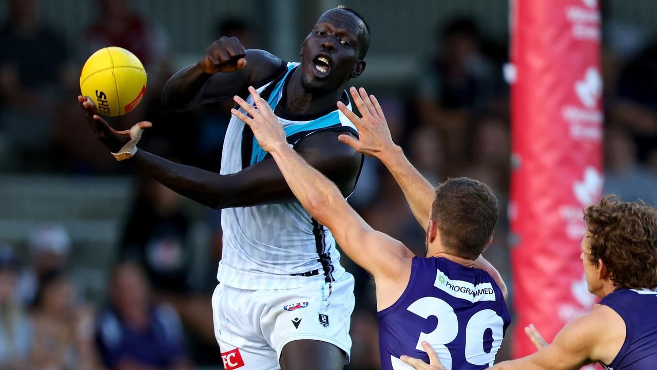 Aliir Aliir went head-to-head with Matt Taberner. Picture: Getty Images