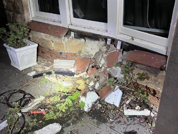 The facade of the house was damaged in the crash. Picture: SAPOL