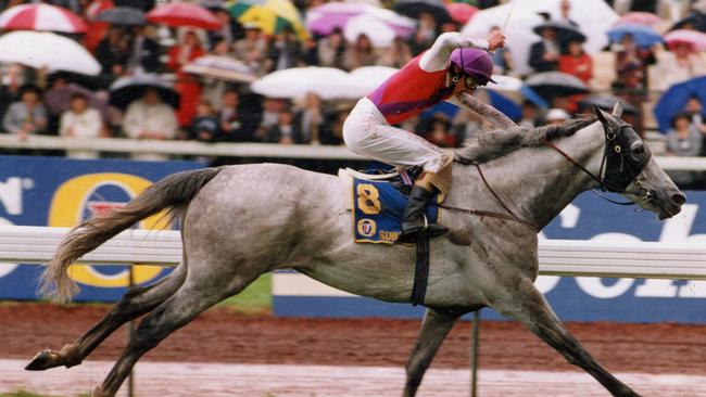 Greg Hall onboard Subzero in the 1992 Melburne Cup.