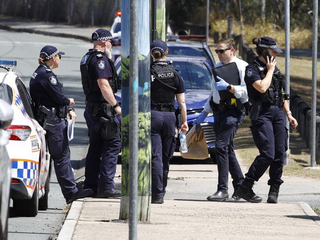 BRISBANE, AUSTRALIA - NewsWire Photos OCTOBER 20, 2023: Police at the crime scene in Browns Plains where a womanÃs charred body was found at a BMX track. Picture: NCA NewsWire/Tertius Pickard