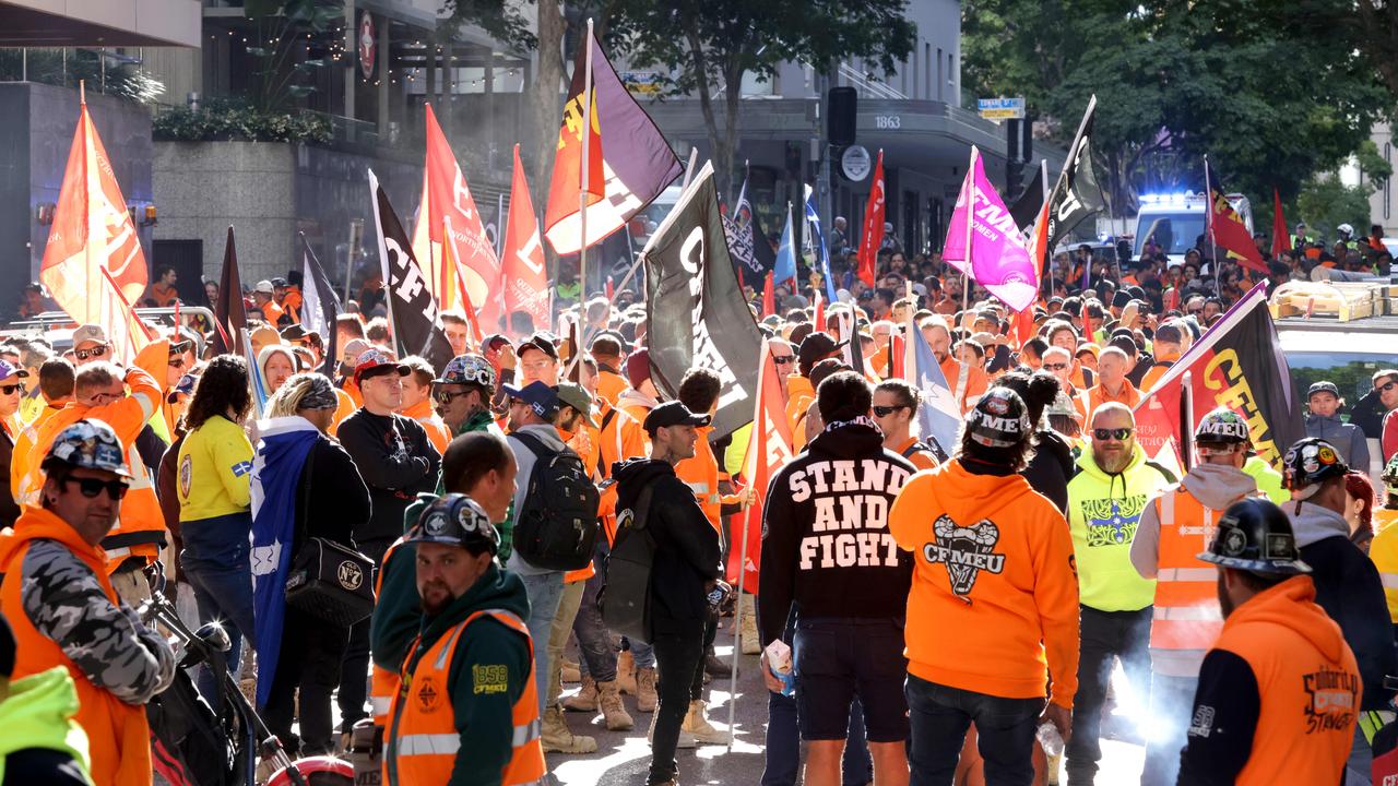 CFMEU members protest over safety issues on Cross River Rail work sites in July. Picture: Steve Pohlner