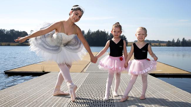 Little ballerinas from Emu Plains’ You Can Dance Performing Arts School, Mia Langmaid (left) and Lily Galloway-Smith, got to meet Jessica Wood of The Australian Ballet at the Ballet Under the Stars launch.