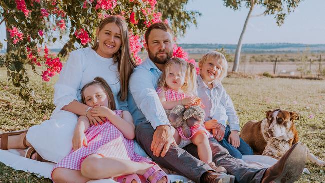 Sam Fryer with wife Emily, and kids Bella, Lucy and Charlie. Picture: Zoe Thomas