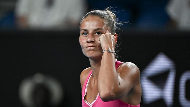 Ukraine's Marta Kostyuk during her match against Elise Mertens. Picture: Lillian Suwanrumpha