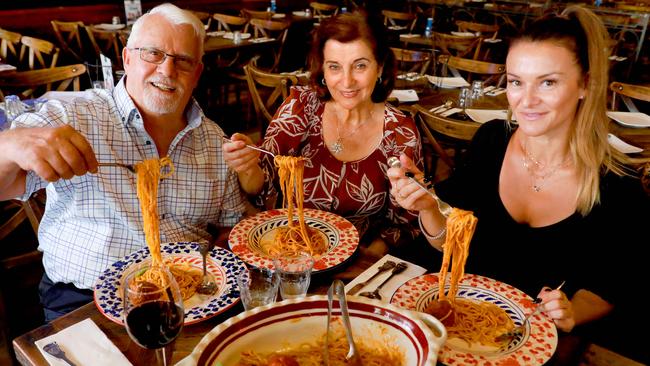 Criniti’s director and family patriarch Cosimo Criniti with wife Rosa and daughter Kathy at their Parramatta restaurant. Picture: Angelo Velardo