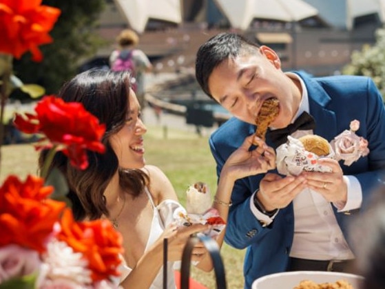 In one of the quirkiest weddings around, Thanh Hunyh and Brian Tran had a KF-themed wedding after they won the proposal with Brian’s Colonel-approved proposal. Picture: KFC