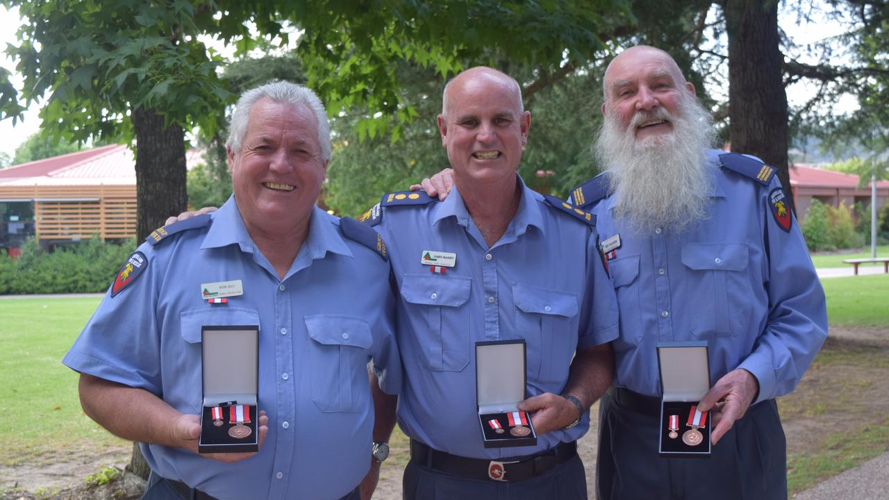 FOR THE COMMUNITY: Roni Bau, James Massey and Bill Humble received the Diligent and Ethical Service Medal for their service over many years to protect the community. Photo Dane Lillingstone / Border Post