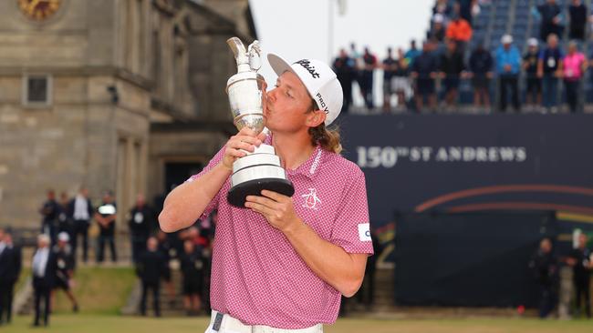 Cameron Smith celebrates with The Claret Jug at St Andrews. Picture: Kevin C. Cox/Getty Images