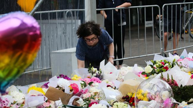 Floral tributes are continued to be placed in Bondi Junction to pay respects to the lives lost on Saturday at the Westfield Bondi Junction massacre. Picture: NCA Newswire / Gaye Gerard