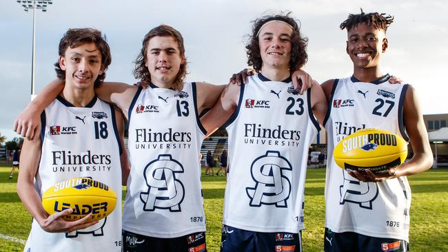 South Adelaide’s Oliver Inthavong, Cody Hinze, Otis Althorp and Zemes Holmes are part of the Panthers’ development squads. Picture: Matt Turner