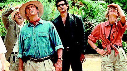 Sam Neill, Jeff Goldblum and Laura Dern in a scene from the original Jurassic Park, the biggest grossing film of 1993 in Australia.