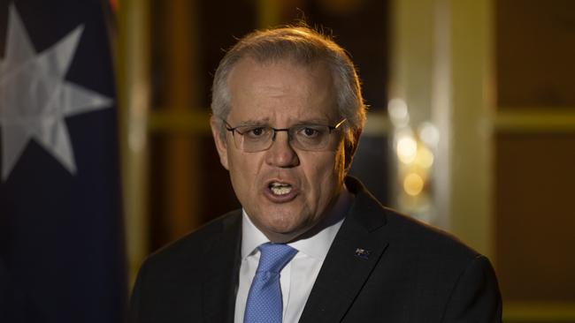 Scott Morrison in Canberra after Friday’s national cabinet meeting. Picture: Martin Ollman