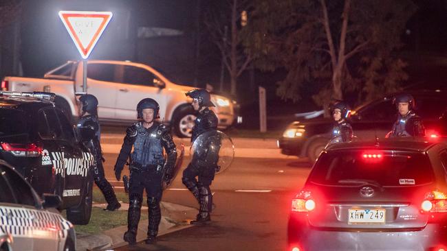 Police cars and officers flooded Taylors Hill during the rampage. Picture: Jason Edwards