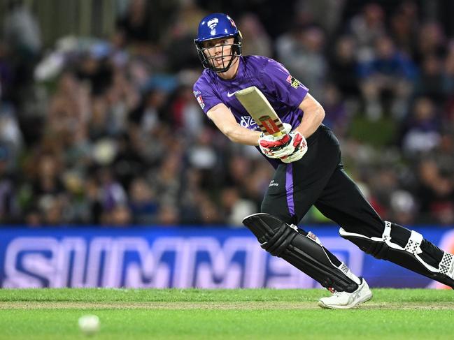 Zac Crawley of the Hobart Hurricanes bats during a Men's Big Bash League match between the Hobart Hurricanes and the Sydney Sixers at Blundstone Arena earlier this year. Picture: Steve Bell/Getty Images