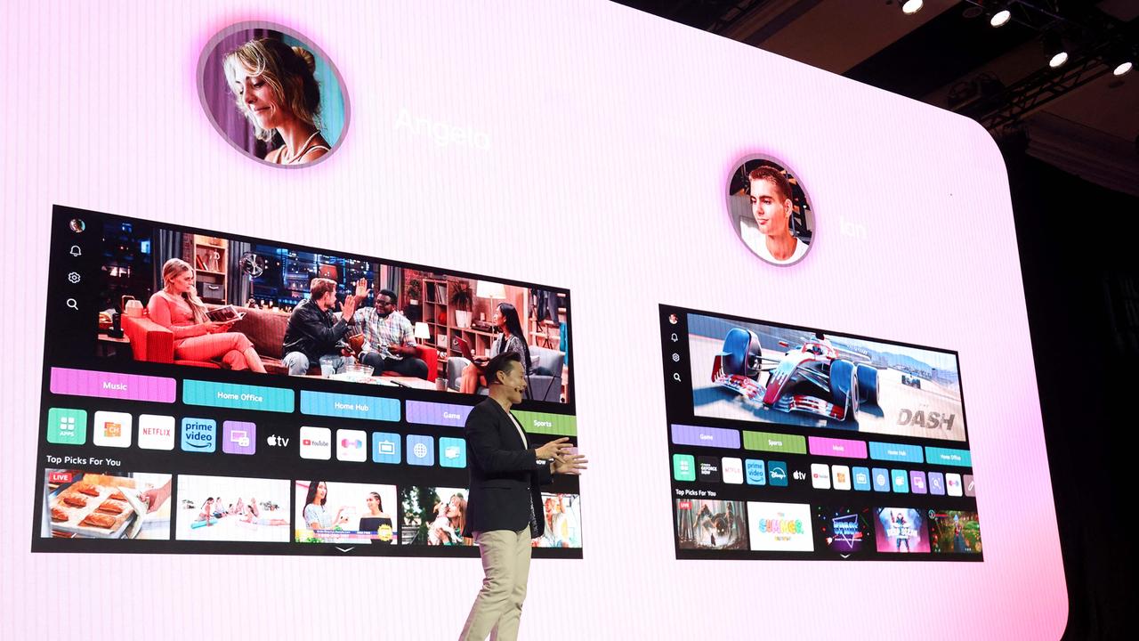 Frank Lee of LG Electronics Media Entertainment Solution Marketing speaks during LG's news conference at CES on January 6, 2025 in Las Vegas. Picture: Ian Maule / AFP