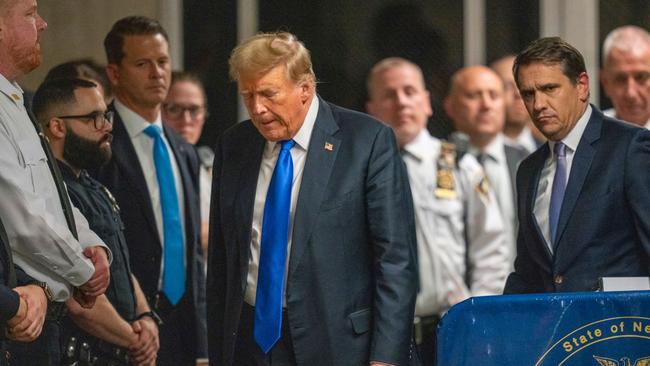 Donald Trump walks to speak to the press after he was convicted in his criminal trial at Manhattan Criminal Court. Picture: Steven Hirsch / POOL, via AFP