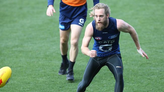 Guthrie at training ahead of Sunday’s clash with Adelaide. Picture: Peter Ristevski