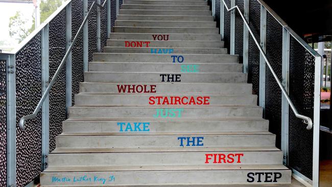 Some inspirational words to take in while rushing to class. Picture: Angelo Velardo