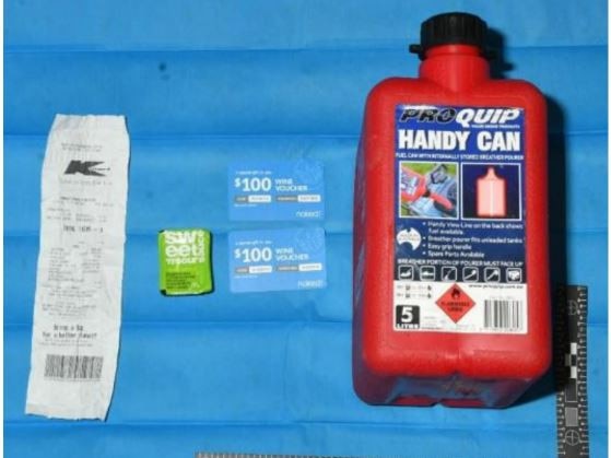 Flammable accelerant was found in the getaway car. Photo: NSW Police / Supplied