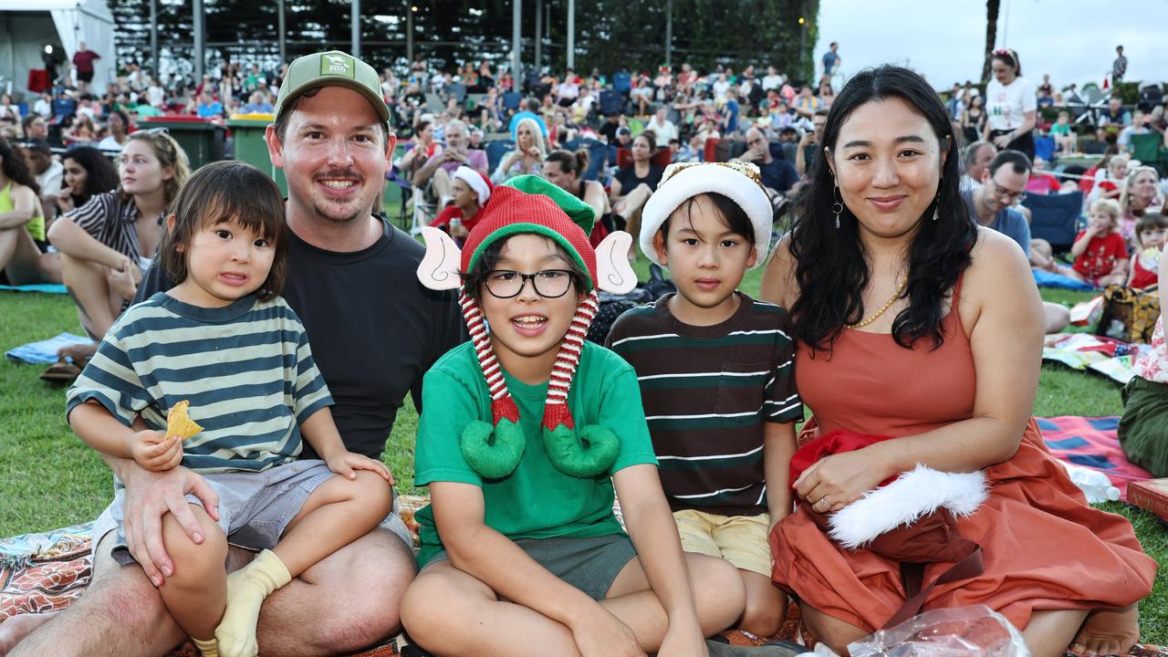 Bodhi Neale, 3, Cameron Neale, Leon Neale, 9, Kai Neale, 7, and Natsu Neale at the Carols in the Park, held at Munro Martin Parklands. Picture: Brendan Radke