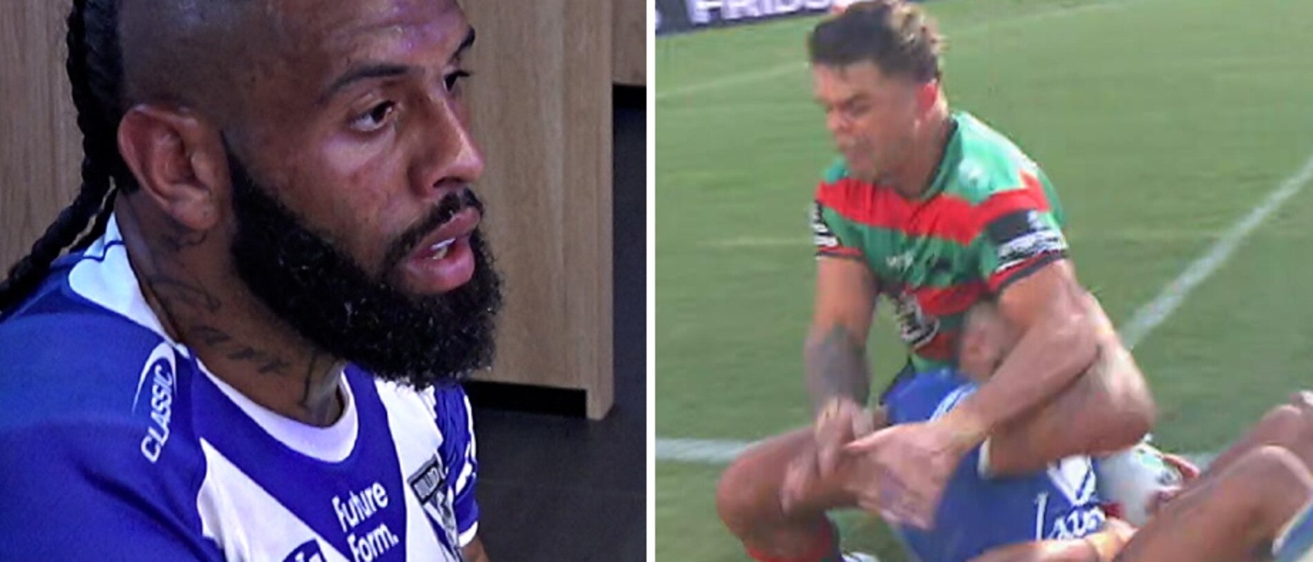 Josh Addo-Carr was sidelined at the break after an ugly collision with Latrell Mitchell.