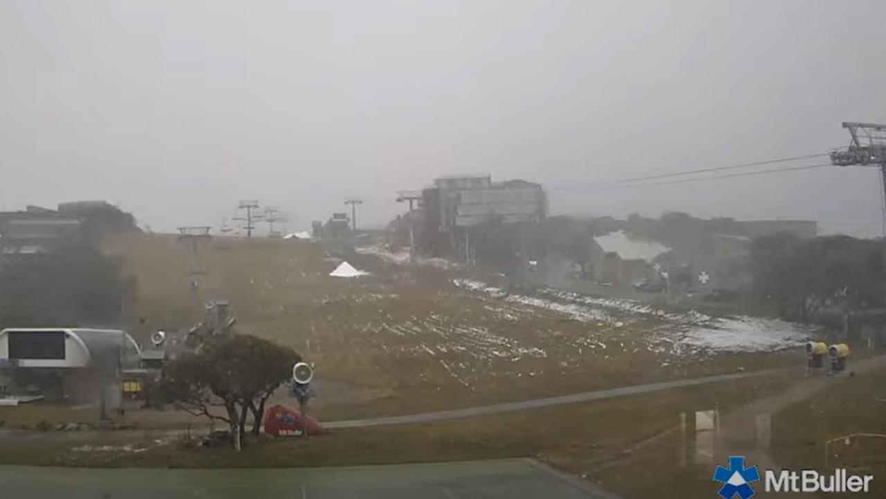 Snow falling on Mt Buller in Victoria on May 6, 2023. Picture: Mt Buller snow cam