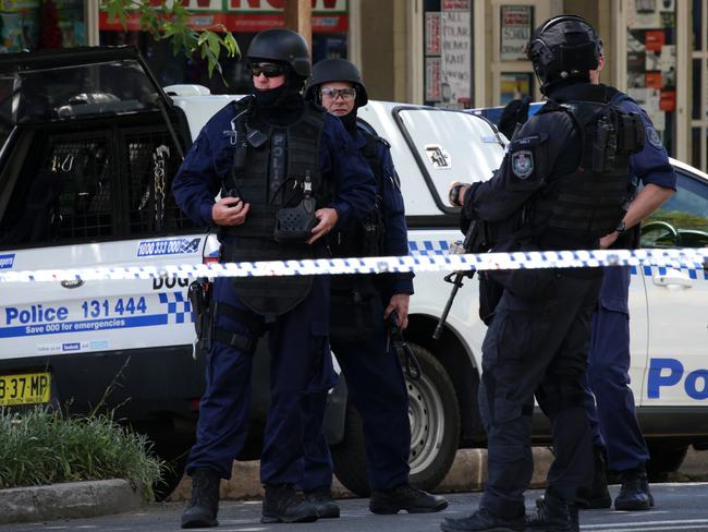 Heavily armed police at the scene on Wednesday.