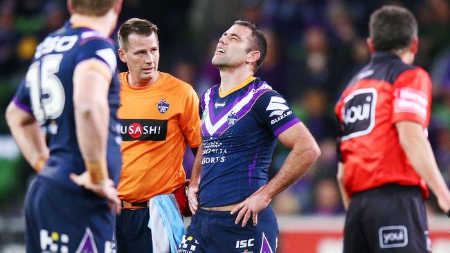 Storm rake Cameron Smith came off injured in the first half. Picture: Getty Images