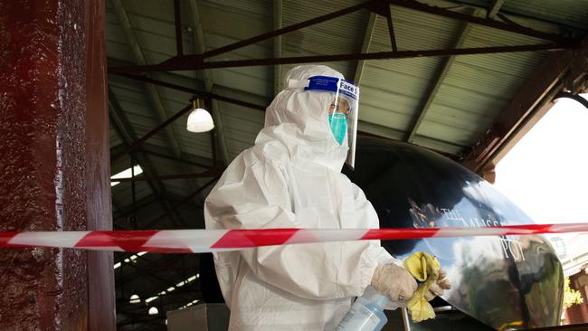 Queen Victoria Market is cleaned after it was listed as a public exposure site. Picture: Darrian Traynor/Getty Images