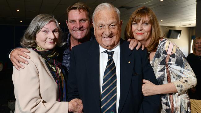 Arthur Lovell at his retirement luncheon with Carol and Russell Haynes-Lovell and Alanna Sadowski. Picture: Stuart Quinn.