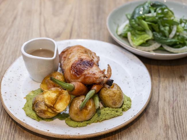 Raincheck Lounge’s honey roast chicken and the fennel salad is a well-priced classic dish with an extra edge. Picture: Caroline Tan