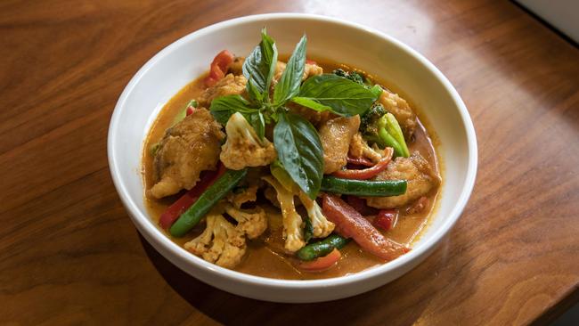 The Phad phed fish dish at Lek’s. Picture: Mark Cranitch