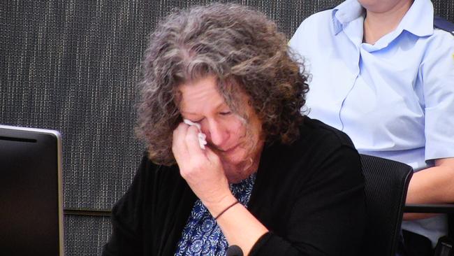 Kathleen Folbigg breaks down whilst being questioned about the deaths of her four children as she appears via video link screened a the NSW Coroners Court in 2019. Picture: AAP