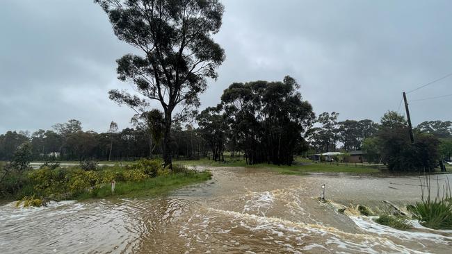 Floodwaters close to the Calder Freeway south of Bendigo. Picture: Hayley Elg