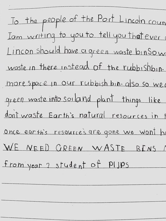 One of 86 letters written by Port Lincoln Junior Primary School students.