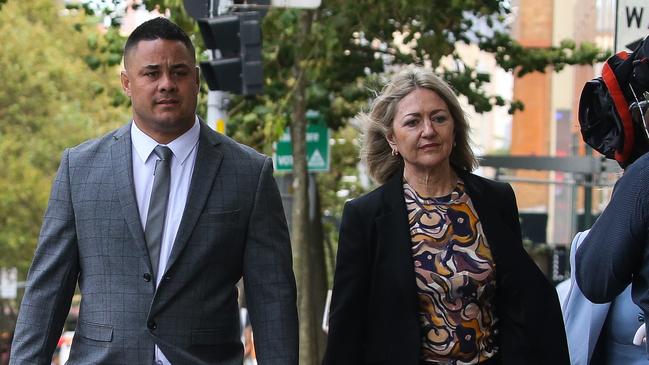 Former NRL star Jarryd Hayne arrives at court on Monday with barrister Margaret Cunneen SC. Picture: NCA Newswire / Gaye Gerard.