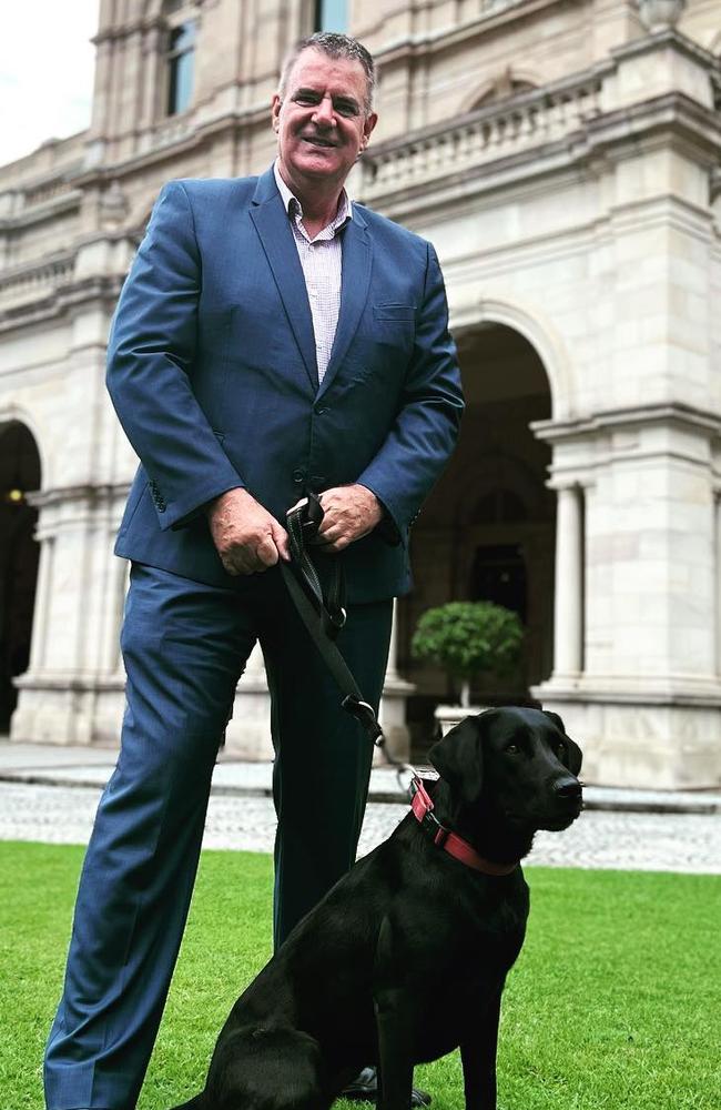 Mark Furner Miff, outside Queensland’s Parliament House, as he announced a ban for prong collars. Mr Furner introduced a Revised Version of the 20-year-old Animal Care and Protection Act 2001 into parliament today: Facebook