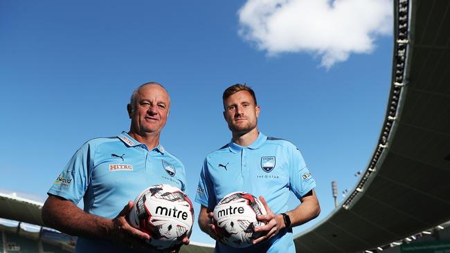 Sydney FC head coach Graham Arnold and goalkeeper Andrew Redmayne at Allianz Stadium. Picture: AAP