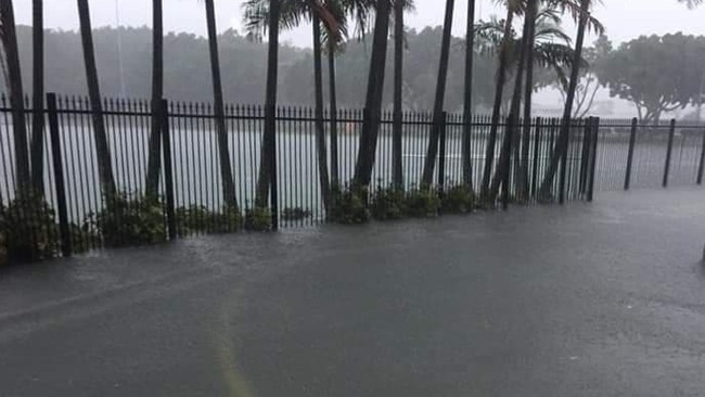 A flooded car park at the Gold Coast turf club. SUPPLIED