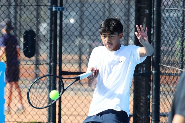 Action from the International Tennis Federation junior tournament at KDV on the Gold Coast. Picture: Tertius Pickard