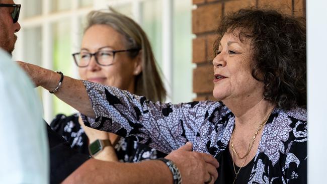 Linford Feick's wife of 50 years, Margaret was comforted by loved ones following the funeral for her husband and Nightcliff Friendly Grocer owner on Wednesday, May 7 at Resthaven Chapel. Picture: Pema Tamang Pakhrin